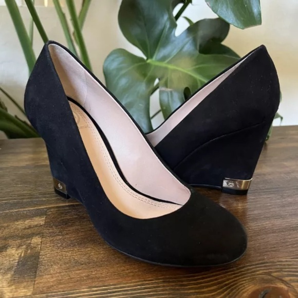 Tory Burch Black Suede Pump Wedges - Picture 9 of 9